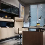 Modern Two Tone Wooden Display Shelf with Closed Storage Cabinets