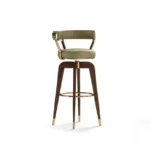 Olive Green Upholstered Walnut Wood Counter Bar Stool