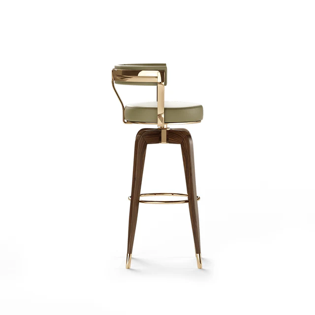 Olive Green Upholstered Walnut Wood Counter Bar Stool