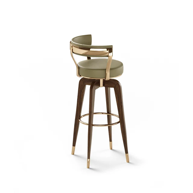 Olive Green Upholstered Walnut Wood Counter Bar Stool