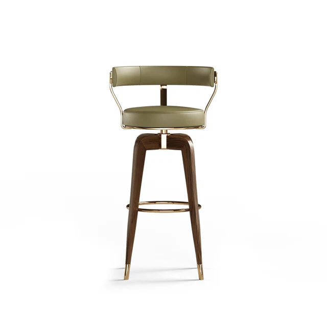Olive Green Upholstered Walnut Wood Counter Bar Stool