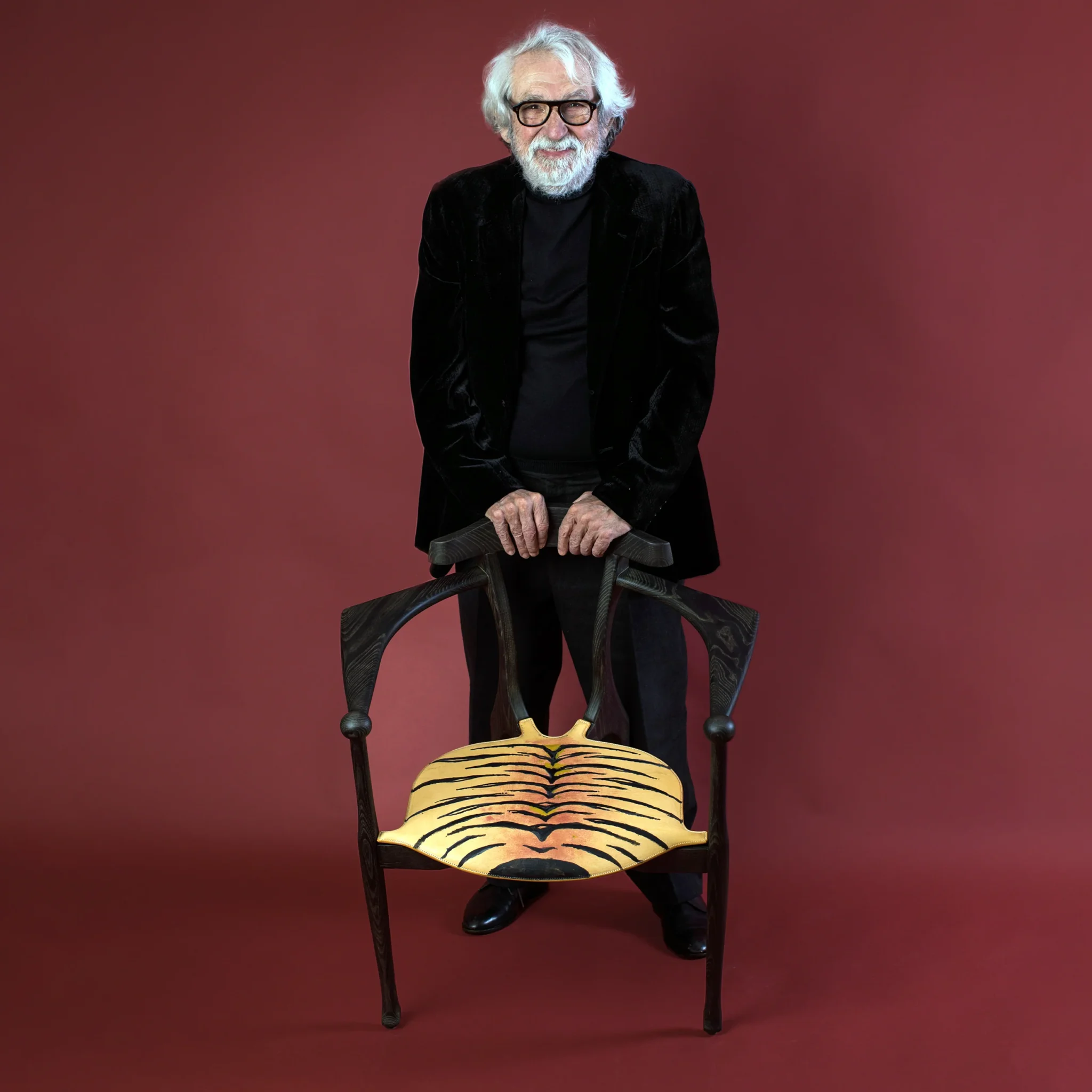 Dark Ebonized Wood Frame Tiger Print Upholstered Armchair