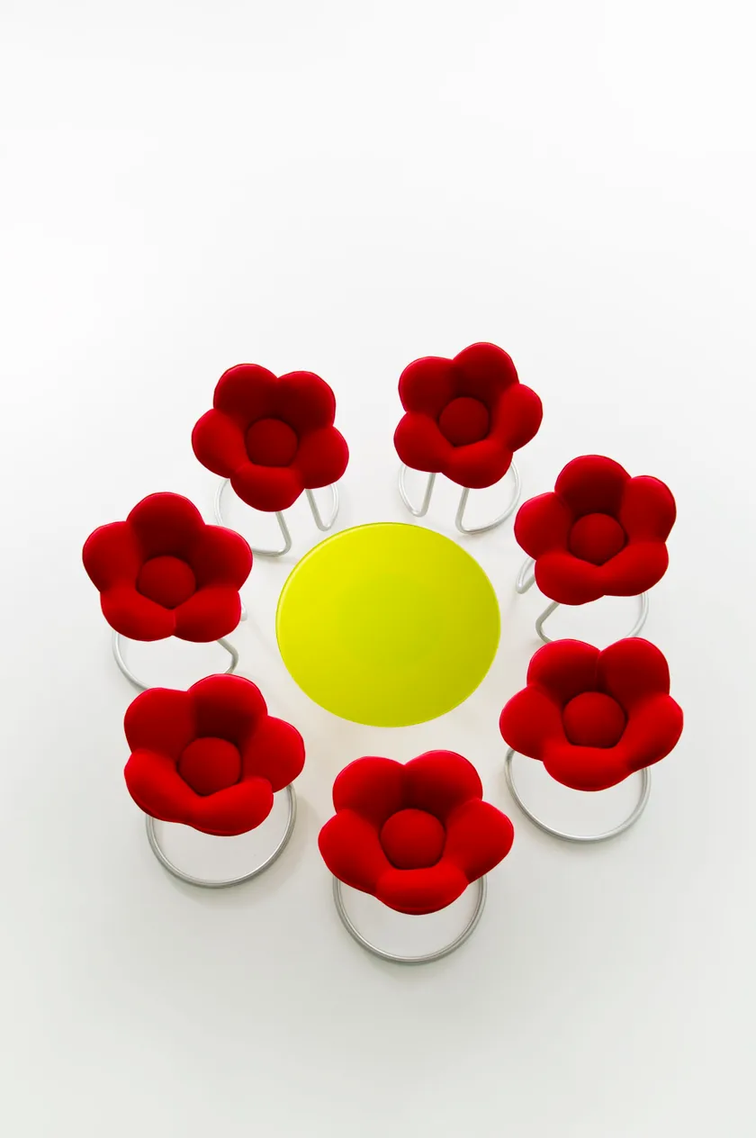 Red Velvet Flower Shaped Upholstered Metal Frame Bar Stool