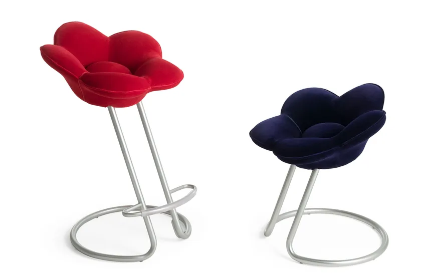 Red Velvet Flower Shaped Upholstered Metal Frame Bar Stool