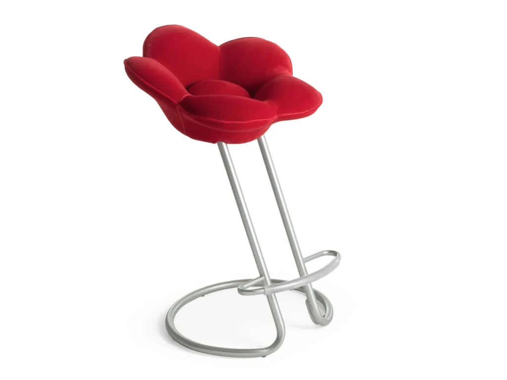 Red Velvet Flower Shaped Upholstered Metal Frame Bar Stool