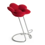 Red Velvet Flower Shaped Upholstered Metal Frame Bar Stool