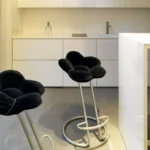 Red Velvet Flower Shaped Upholstered Metal Frame Bar Stool