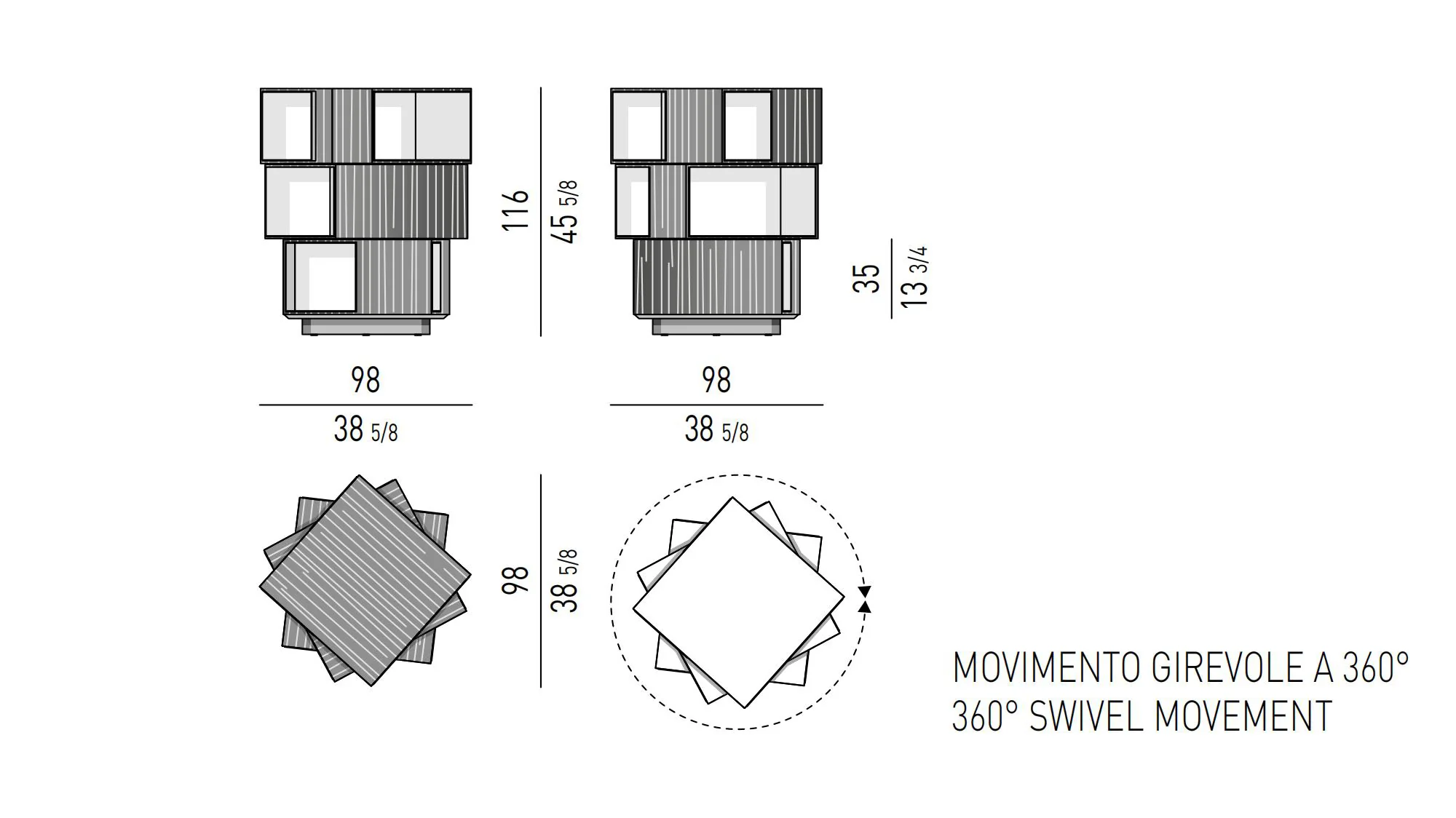 Rotating Stacked Cube Two Tone Wooden Display Storage Shelf