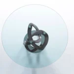 Round Glass Dining Table with Intertwined Wood Legs and Chrome Base