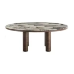 Round Marble Dining Table with Ribbed Walnut Legs