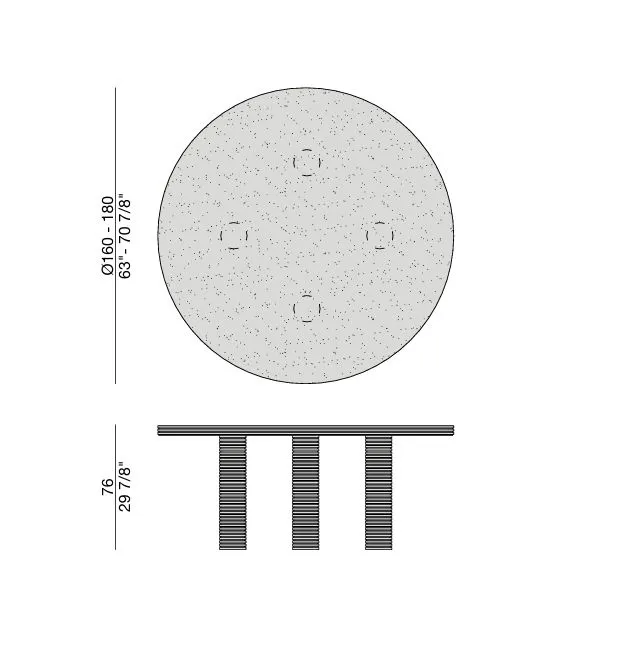 Round Marble Dining Table with Ribbed Walnut Legs