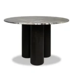 Round Veined Marble Dining Table with Black Cylindrical Wood Base