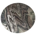 Round Veined Marble Dining Table with Black Cylindrical Wood Base