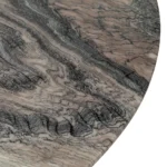 Round Veined Marble Dining Table with Black Cylindrical Wood Base