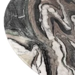 Round Veined Marble Dining Table with Black Cylindrical Wood Base