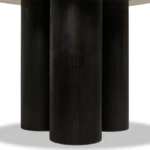 Round Veined Marble Dining Table with Black Cylindrical Wood Base