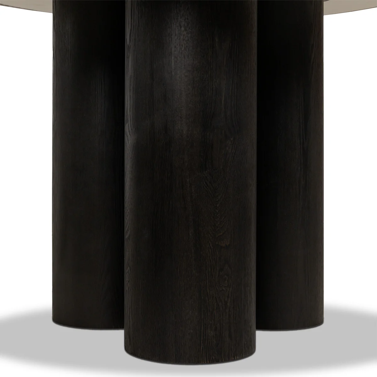 Round Veined Marble Dining Table with Black Cylindrical Wood Base