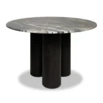 Round Veined Marble Dining Table with Black Cylindrical Wood Base