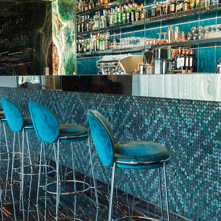 Slate Blue Fabric Counter Stool with Gold Metal Frame