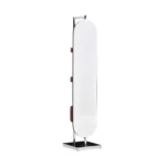 Sleek Oval Silver Mirror Dressing Stand with Microfiber Saddle Leather Accents