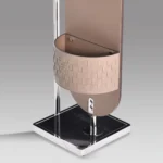 Sleek Oval Silver Mirror Dressing Stand with Microfiber Saddle Leather Accents