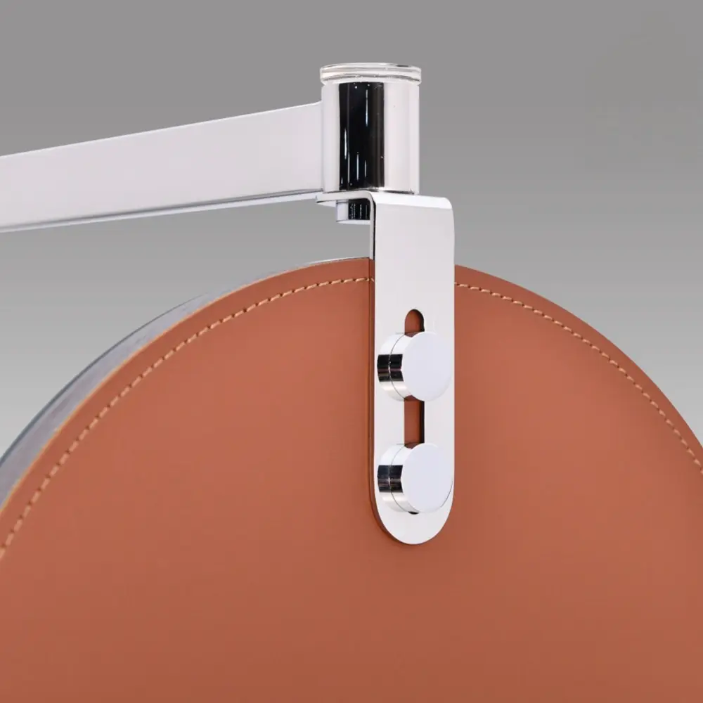 Sleek Oval Silver Mirror Dressing Stand with Microfiber Saddle Leather Accents