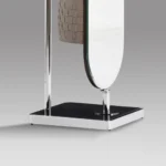 Sleek Oval Silver Mirror Dressing Stand with Microfiber Saddle Leather Accents