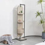 Sleek Oval Silver Mirror Dressing Stand with Microfiber Saddle Leather Accents