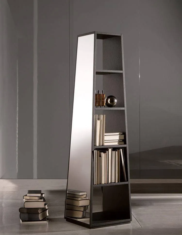 Tapered Floor Standing Mirror with Multi Tier Wooden Display Shelf