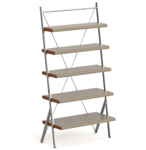 Taupe Metal Frame Folding Open Display Shelf with Wooden Accents
