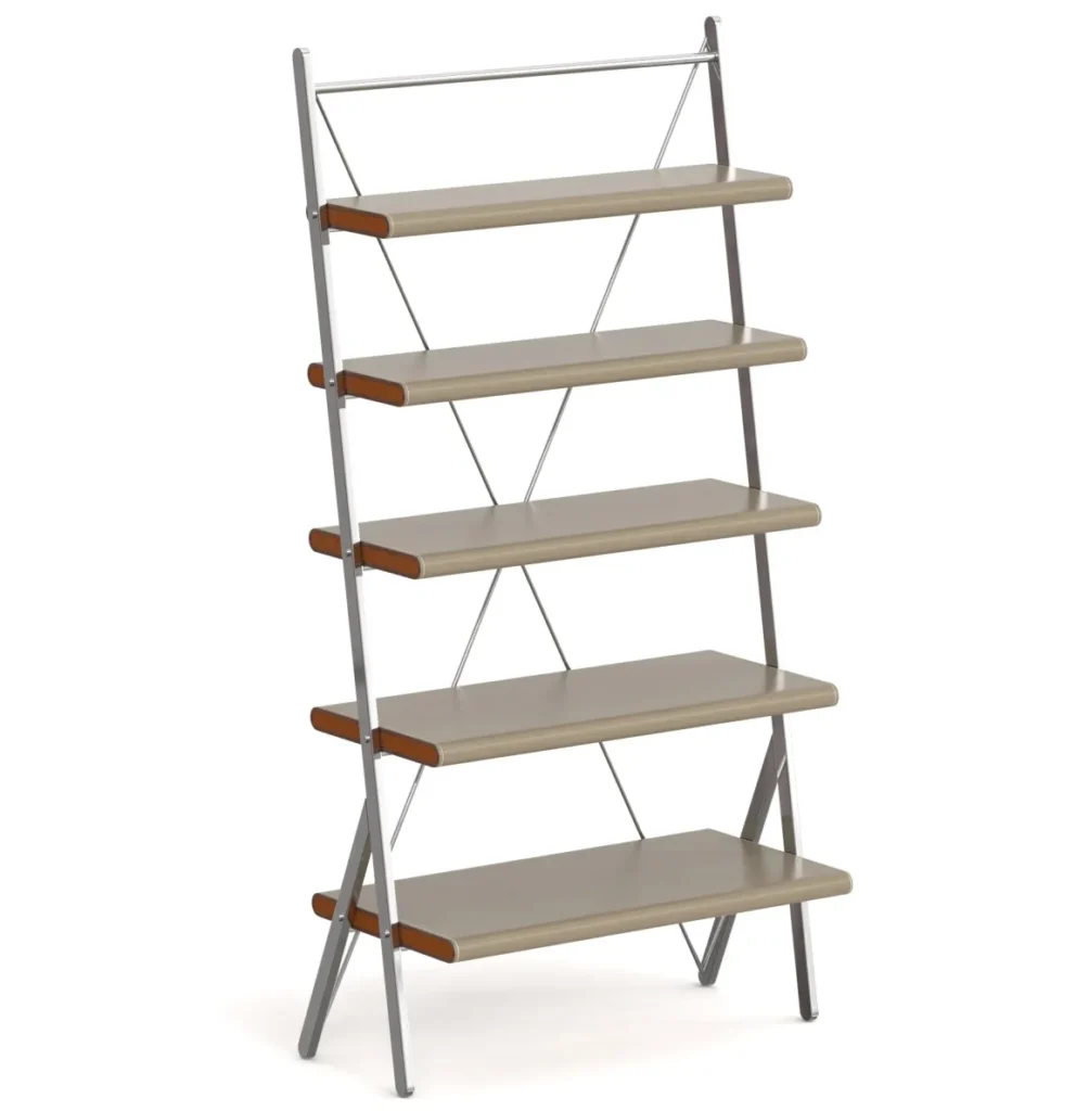 Taupe Metal Frame Folding Open Display Shelf with Wooden Accents