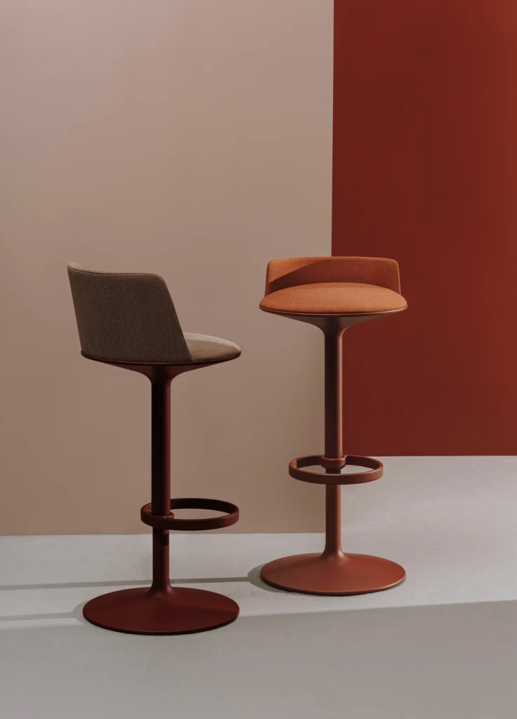 Terracotta Fabric Bar Stool Sculpted Base Integrated Footrest