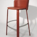 Terracotta Leather Upholstered Modern Bar Stool with Footrest