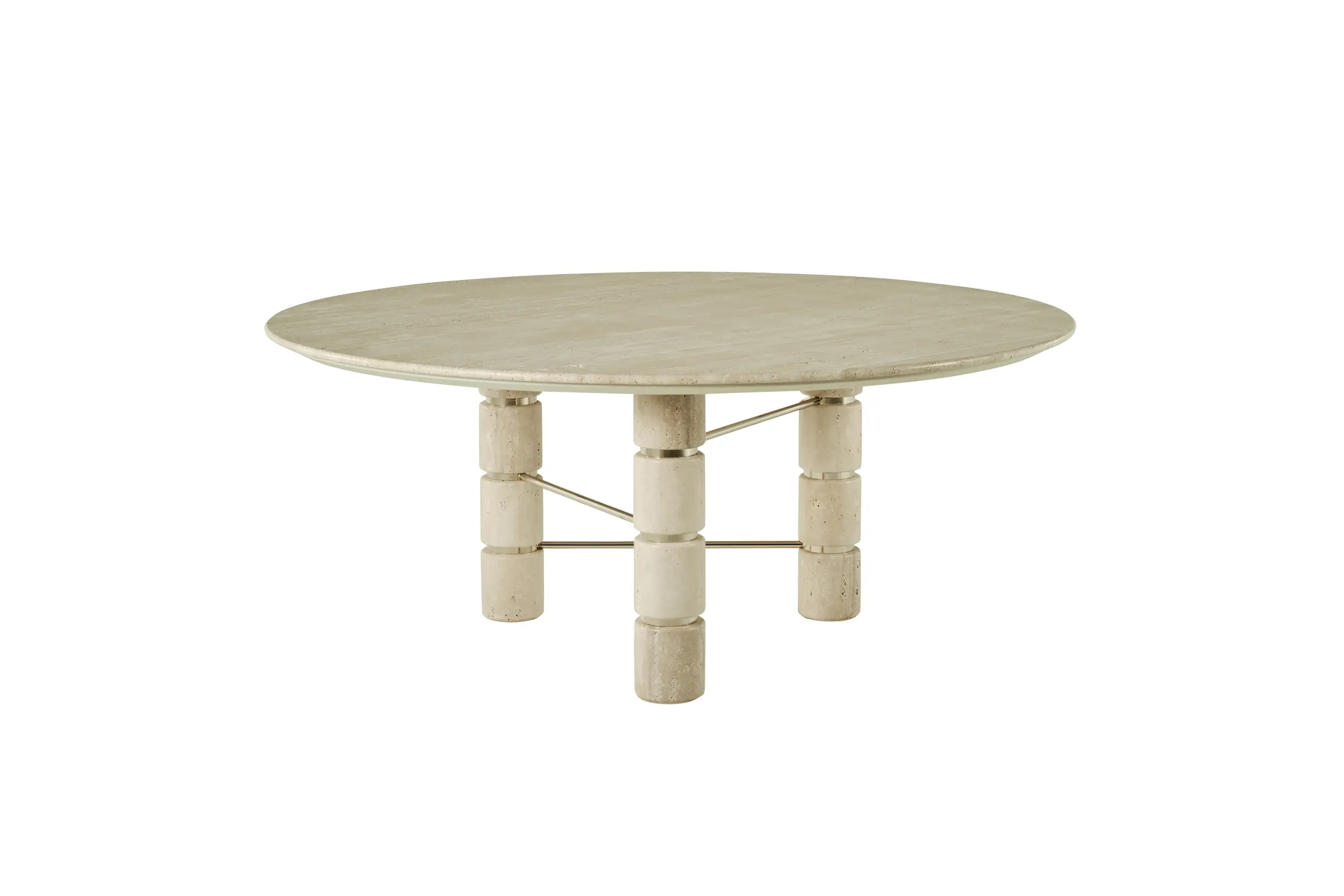Travertine Round Dining Table with Stacked Cylindrical Legs
