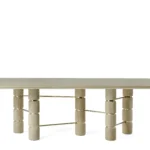 Travertine Round Dining Table with Stacked Cylindrical Legs