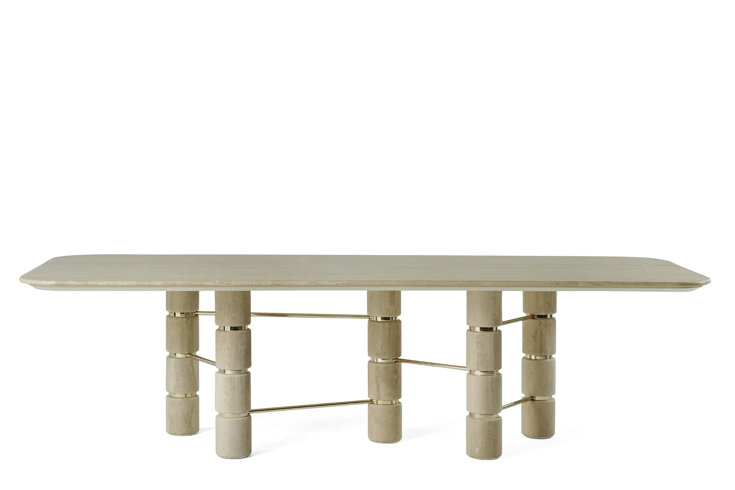 Travertine Round Dining Table with Stacked Cylindrical Legs