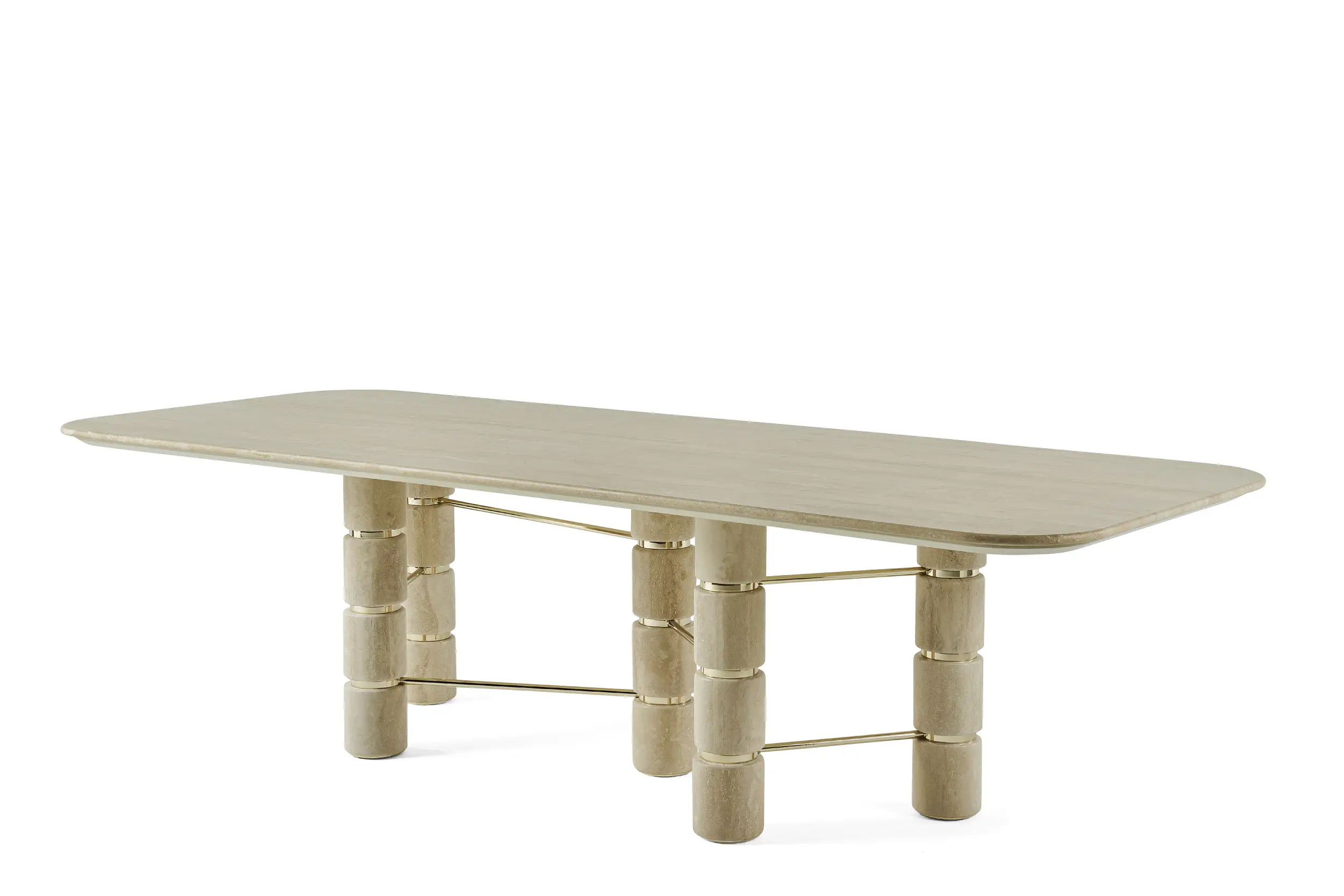 Travertine Round Dining Table with Stacked Cylindrical Legs