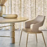 Travertine Round Dining Table with Stacked Cylindrical Legs