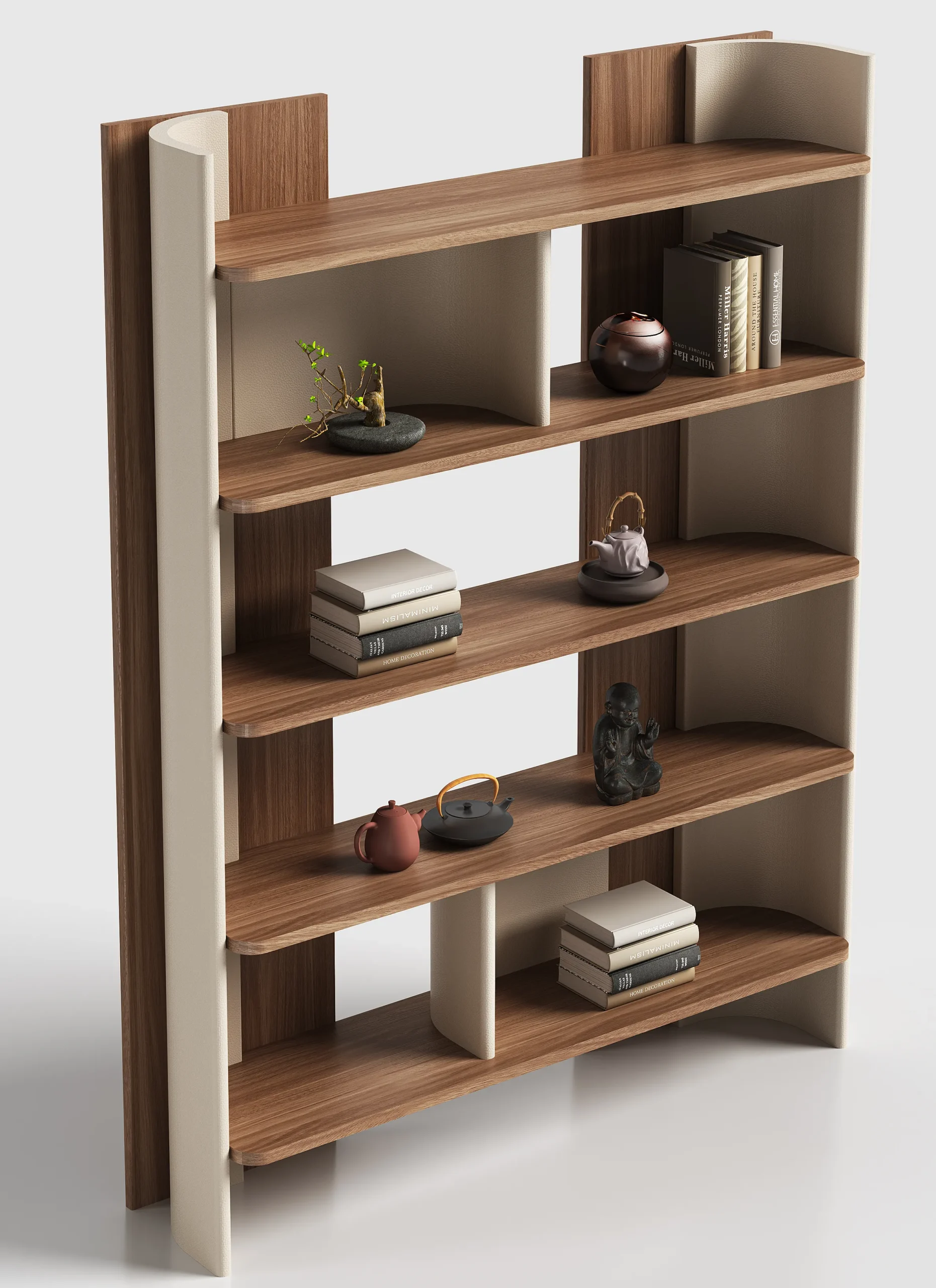 Two Tone Curved Open Shelf Wooden Display Bookcase