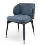 Navy Blue Suede Chair Black Frame Brass Legs Modern Accent Seating
