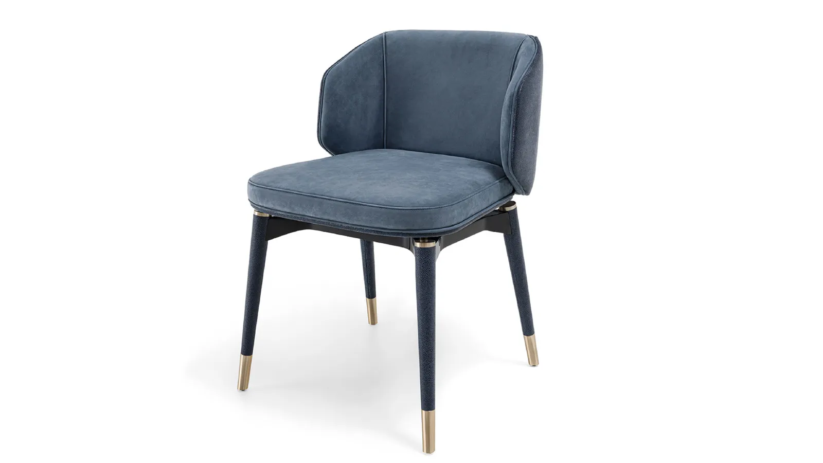 Navy Blue Suede Chair Black Frame Brass Legs Modern Accent Seating