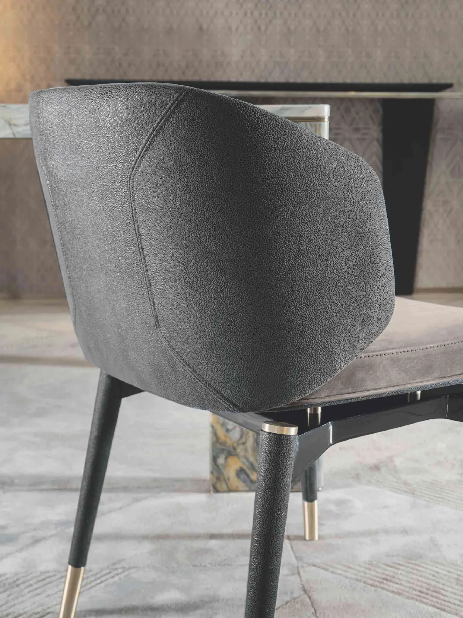 Navy Blue Suede Chair Black Frame Brass Legs Modern Accent Seating