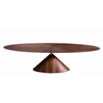 Walnut Round Dining Table with Starburst Veneer and Cone Base
