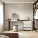 Walnut and Grey Vanity Desk with Mirror and Three Drawer Storage