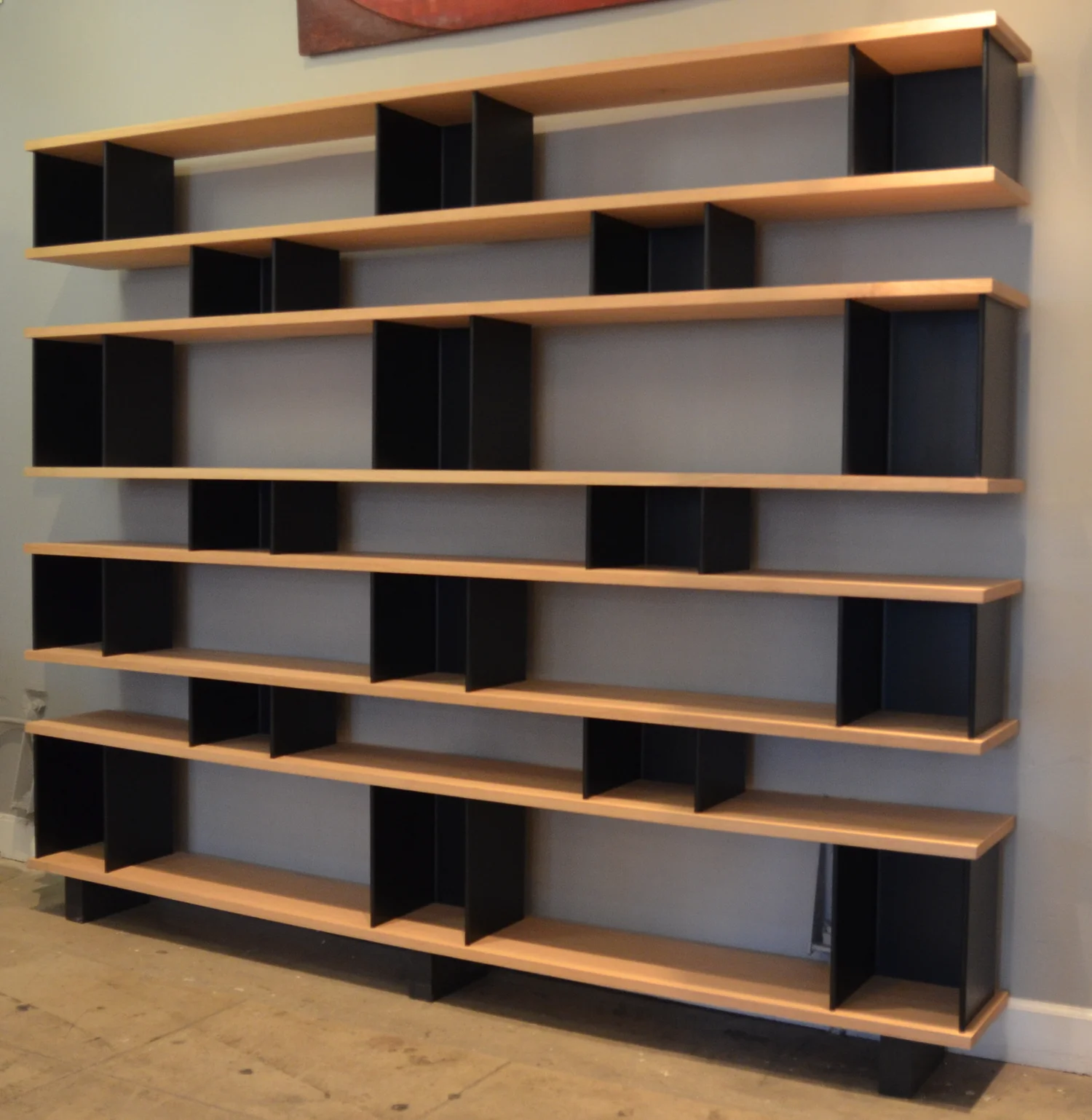 Asymmetric Two Tone Wooden Multi Tier Open Display Shelf Bookcase