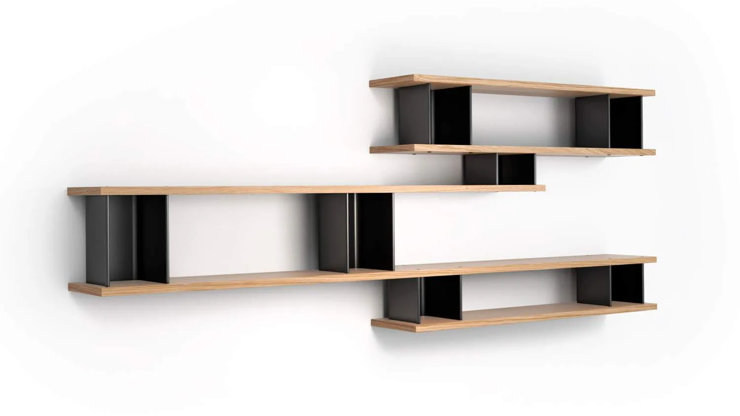 Asymmetric Two Tone Wooden Multi Tier Open Display Shelf Bookcase