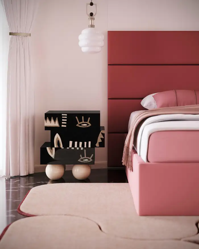 Mid-Century Modern Nighstand Bedside Table Contemporary Design Black Wood