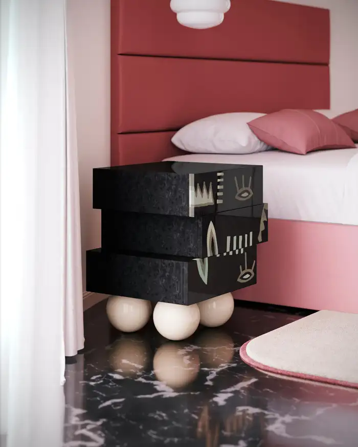 Mid-Century Modern Nighstand Bedside Table Contemporary Design Black Wood