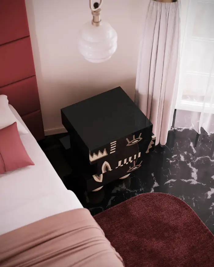 Mid-Century Modern Nighstand Bedside Table Contemporary Design Black Wood