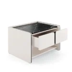 Light Beige Nightstand with Marble Top and Open Shelf